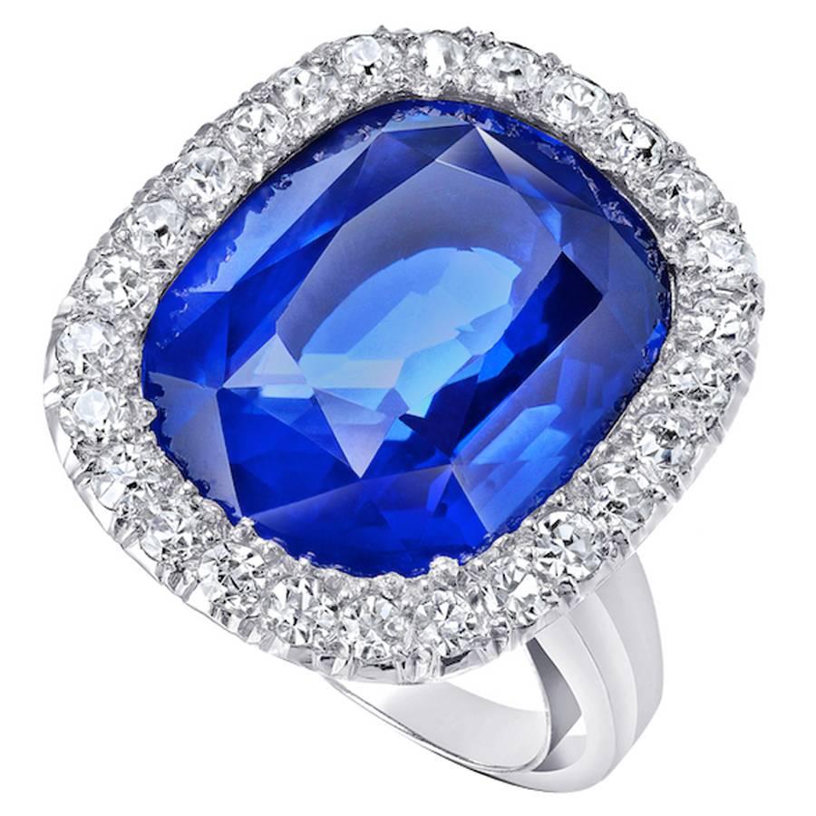 15.02 Carat GIA Certified Unheated Burmese Sapphire Gold Ring 