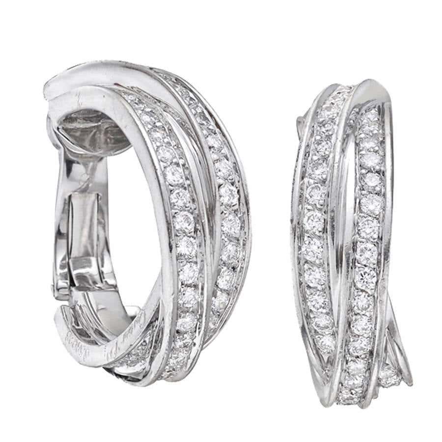 Cartier Diamond Gold Trinity Hoop Earrings at 1stDibs