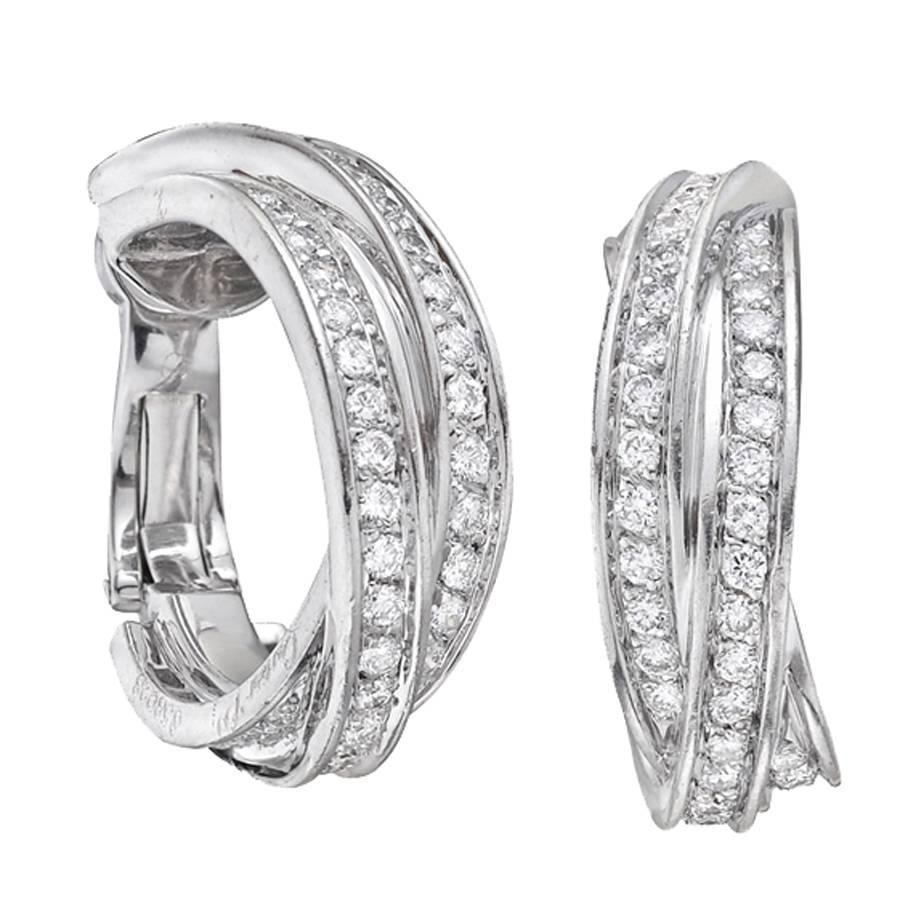 Cartier Diamond Gold Trinity Hoop Earrings For Sale at 1stdibs
