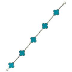 Van Cleef & Arpels 5 Motifs Turquoise Gold Alhambra Bracelet 