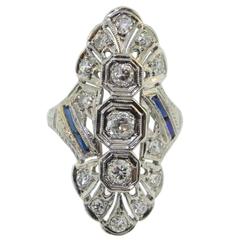Antique Sapphire 2 Carats Diamonds Platinum Long Ring