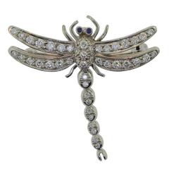 Tiffany & Co. Enchant Dragonfly Sapphire Diamond Platinum Brooch Pin 