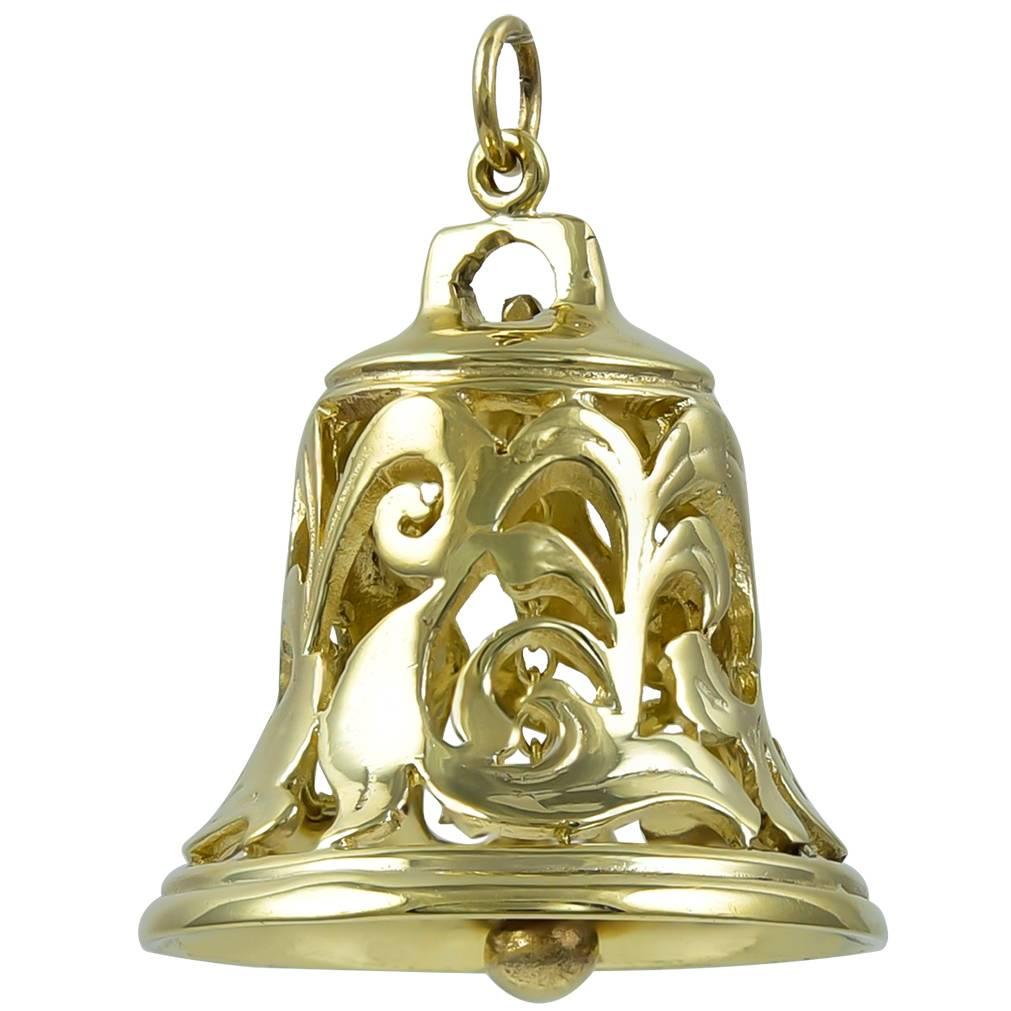 Gold Reticulated Bell Charm For Sale
