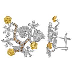 2.50 Carats Diamond Gold Flower Branch Earrings 5