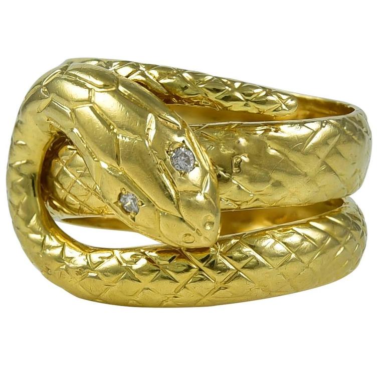 Great Diamond Gold Wrap-Around Snake Ring For Sale at 1stdibs