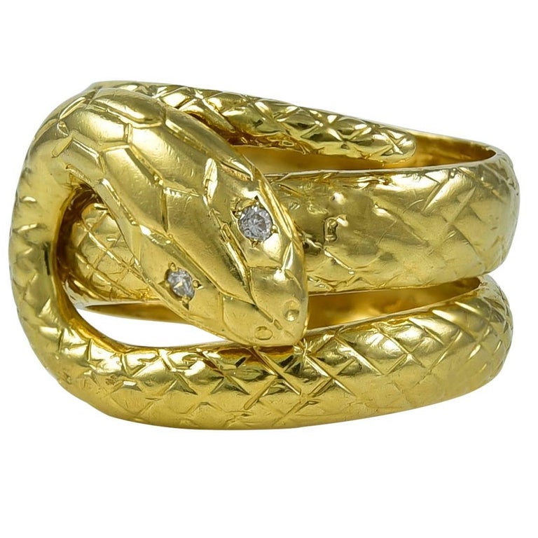 Great Diamond Gold Wrap-Around Snake Ring at 1stDibs