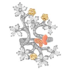 2.50 Carats Diamond Gold Flower Branch Ring