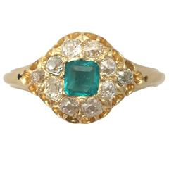 1865 Antique Emerald and Diamond Yellow Gold Cocktail Ring 