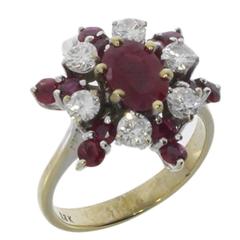 Ruby Diamond Gold Floral Ring