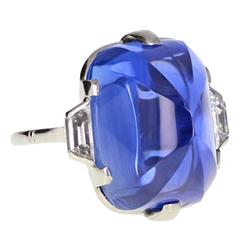 Art Deco Sugarloaf Ceylon Sapphire Diamond Platinum Ring