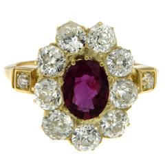 Victorian 2.50 Carat Natural Ruby Diamond Gold Cluster Ring