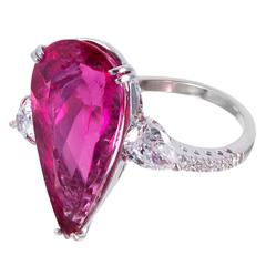 Pear Rubelite Pink Tourmaline Diamond Gold Ring 3