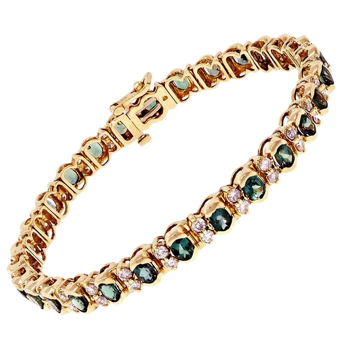 Natural Alexandrite Diamond Gold Hinged Bracelet 