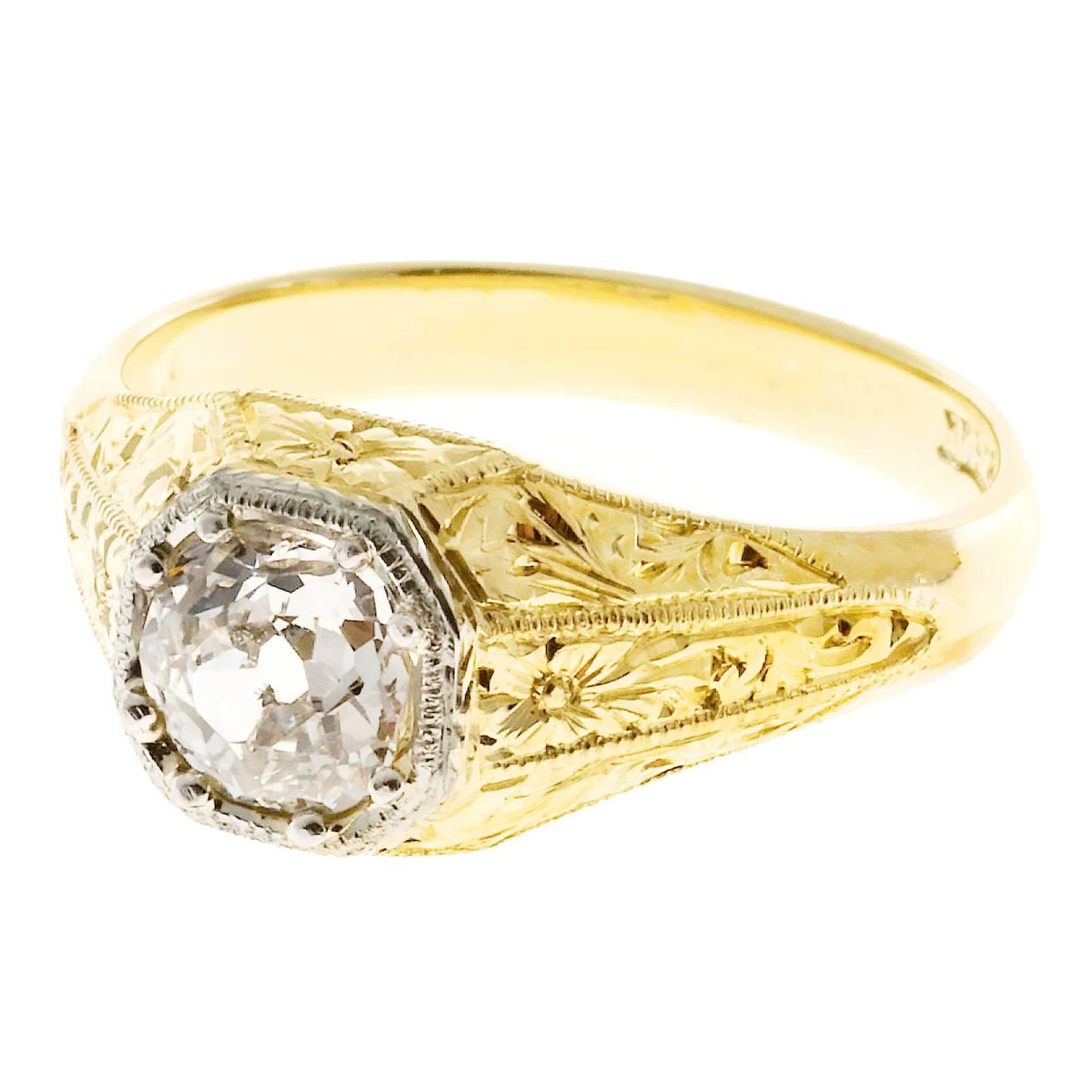 Handmade Men’s Diamond Gold Engraved Ring