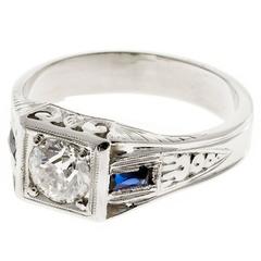Vintage 1930 Sapphire Diamond Gold Engraved Ring 