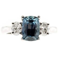 Peter Suchy Gray Blue Sapphire Diamond Platinum Three Stone Engagement Ring