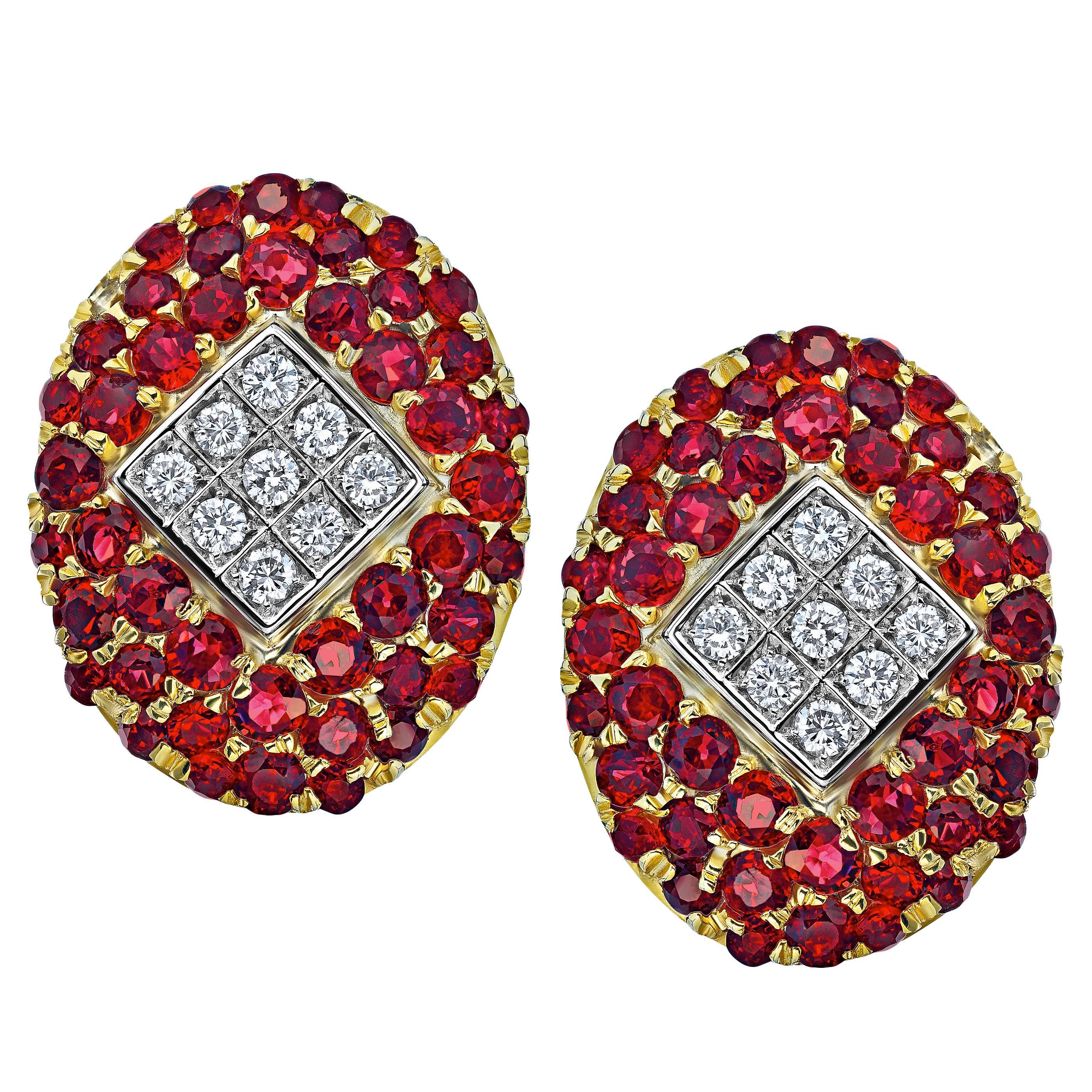 Burmese Ruby Diamond Gold Fancy Earrings