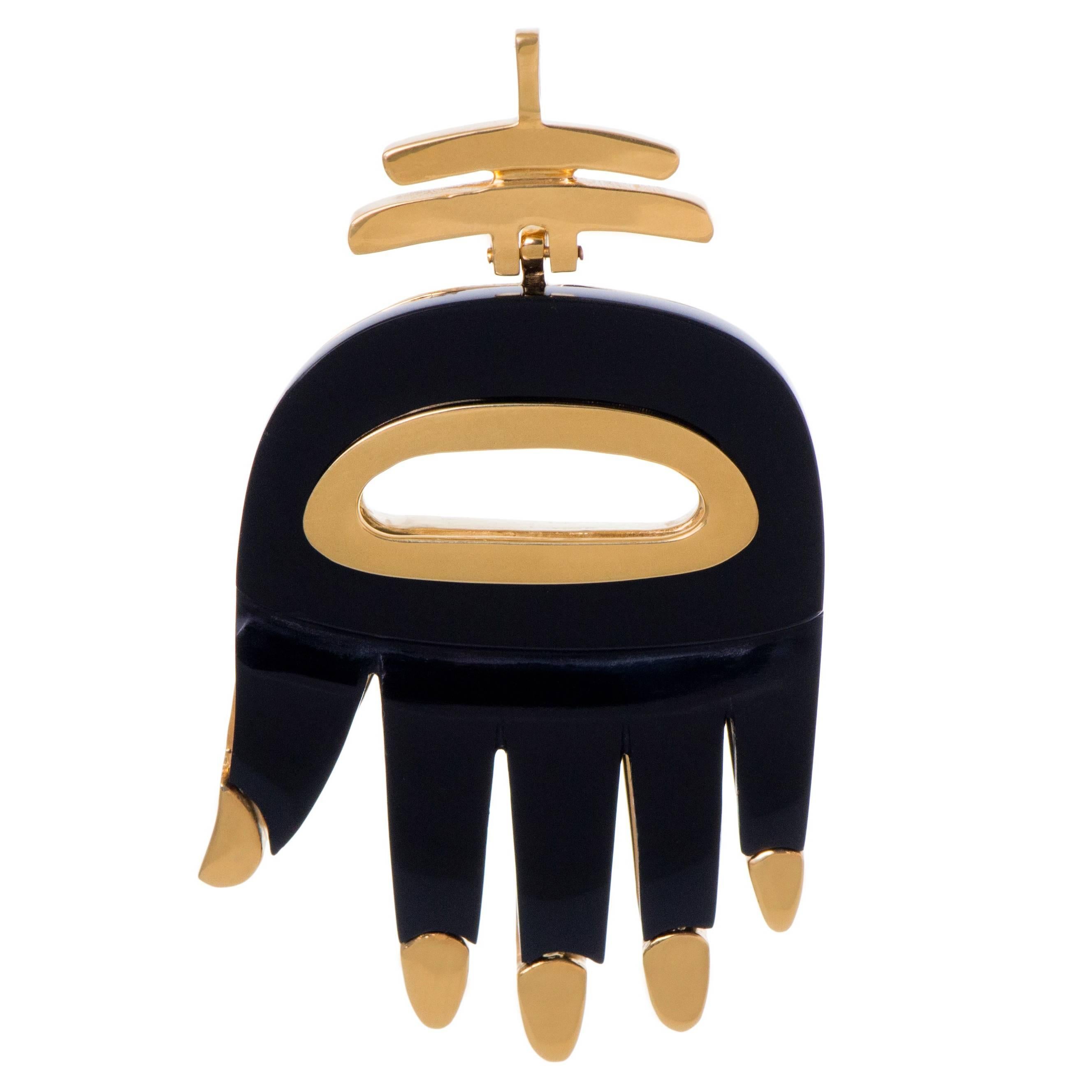 Aldo Cipullo Onyx Gold Hamsa-Anhänger