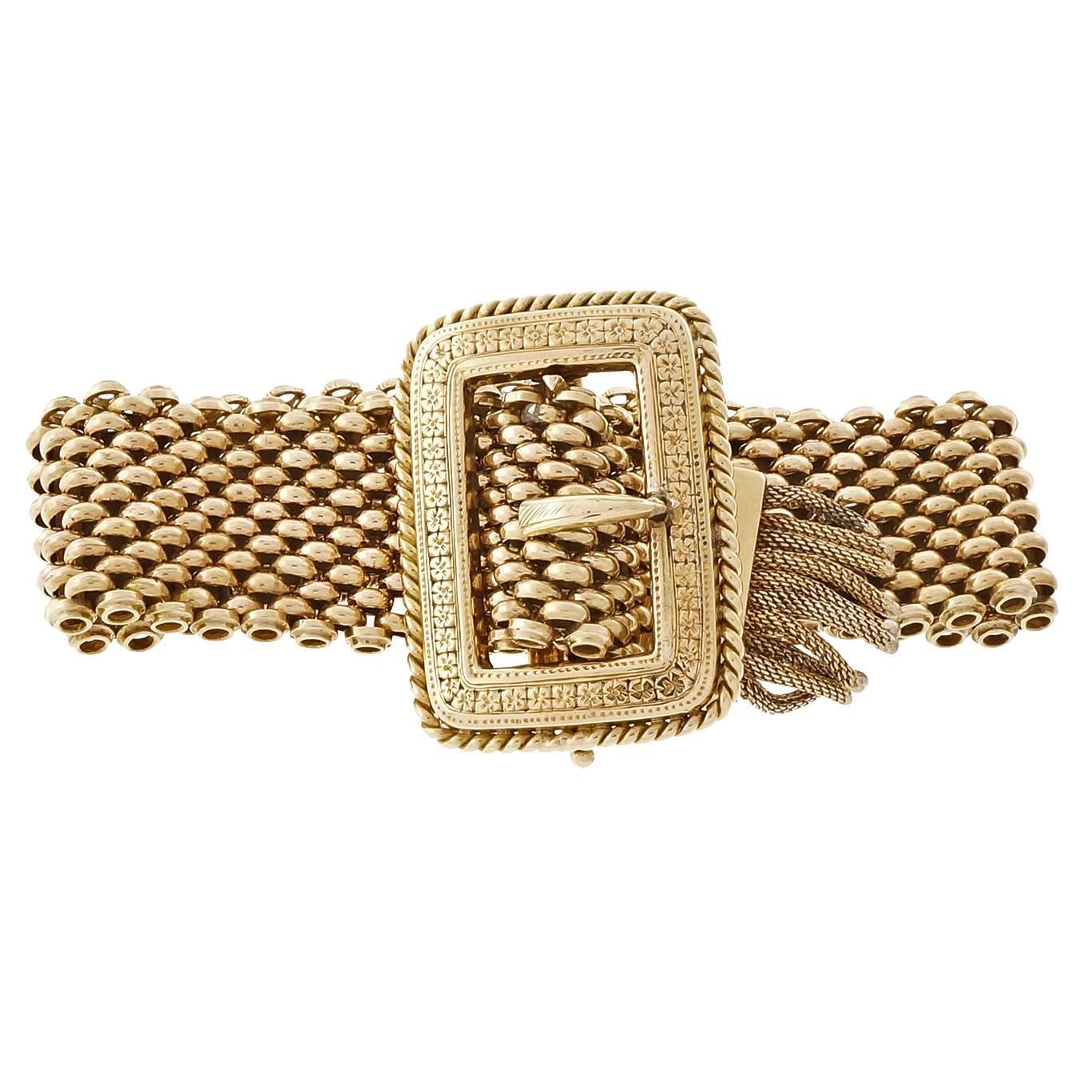 1900s Mesh Buckle Gold Bracelet For Sale at 1stdibs