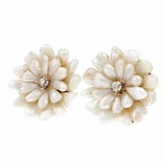 Natural Freshwater Pearl Diamond Gold Button Earrings 12