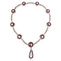 Grand Victorian Amethyst Enamel Pearl Diamond Gold Necklace