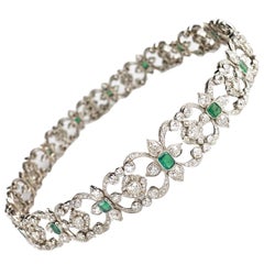 Edwardian Emerald Diamond Platinum Necklace Bracelet 