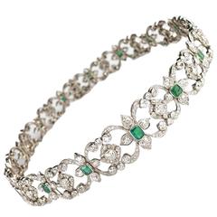 Edwardian Emerald Diamond Platinum Necklace Bracelet 6