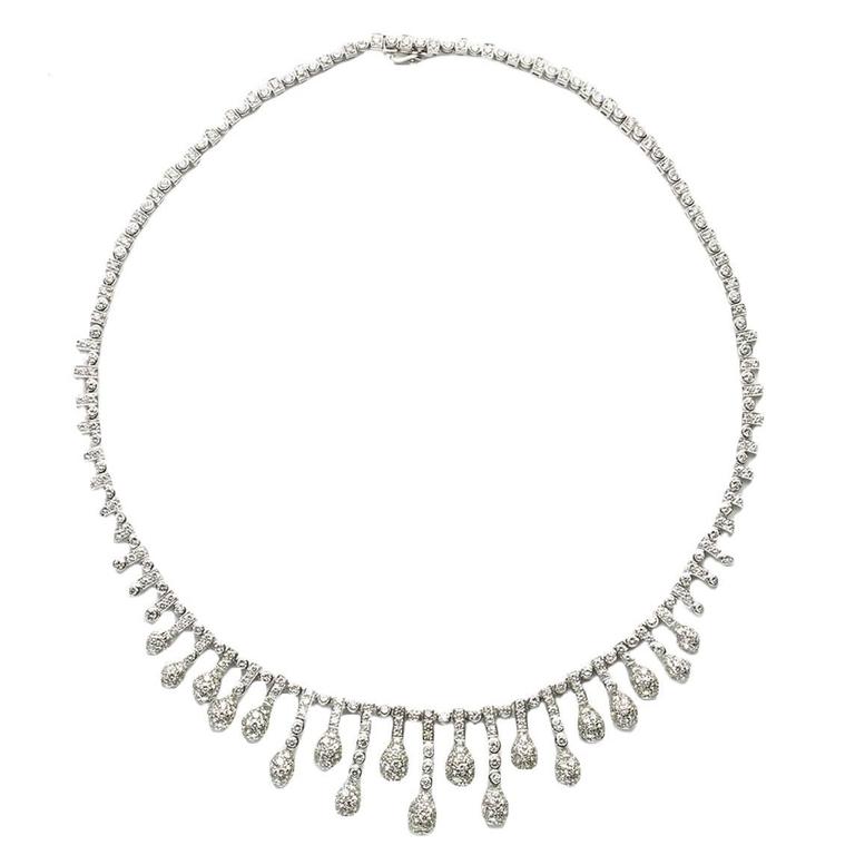 Diamond Gold Fringe Necklace For Sale