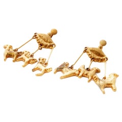 LG Treasures 1945 Line Vautrin Carousel Gilt Bronze Earrings