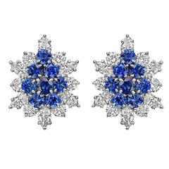 Sapphire Diamond Gold Cluster Earrings