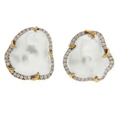 Baroque Pearl Earrings with Pave Diamond and Gold Claws