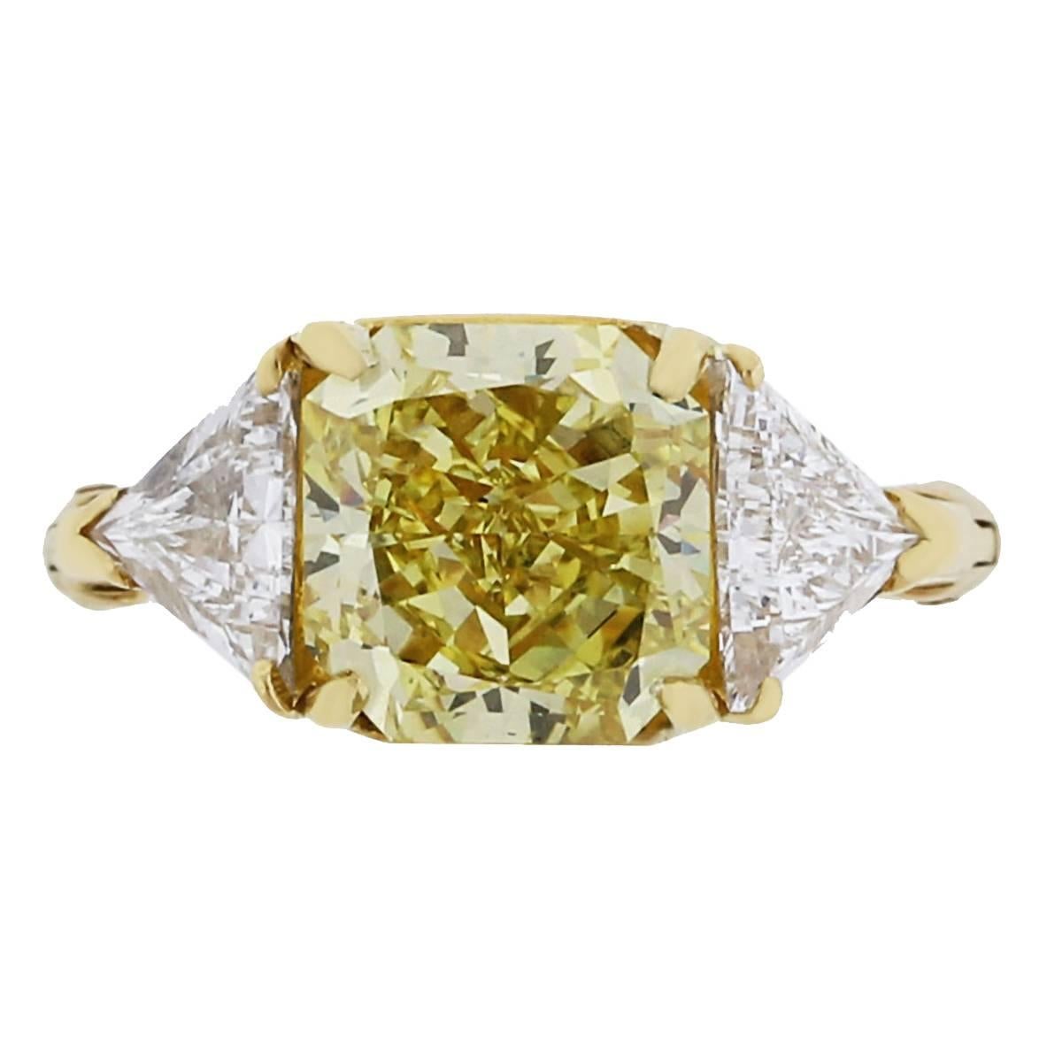 3.80 Carat Natural Fancy Yellow GIA Cert Diamond Gold Ring