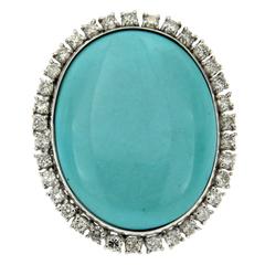 Large Natural Turquoise Diamond Gold Ring