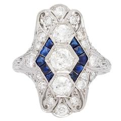 1920s Old European Cut Diamond Sapphire Platinum Dinner Ring