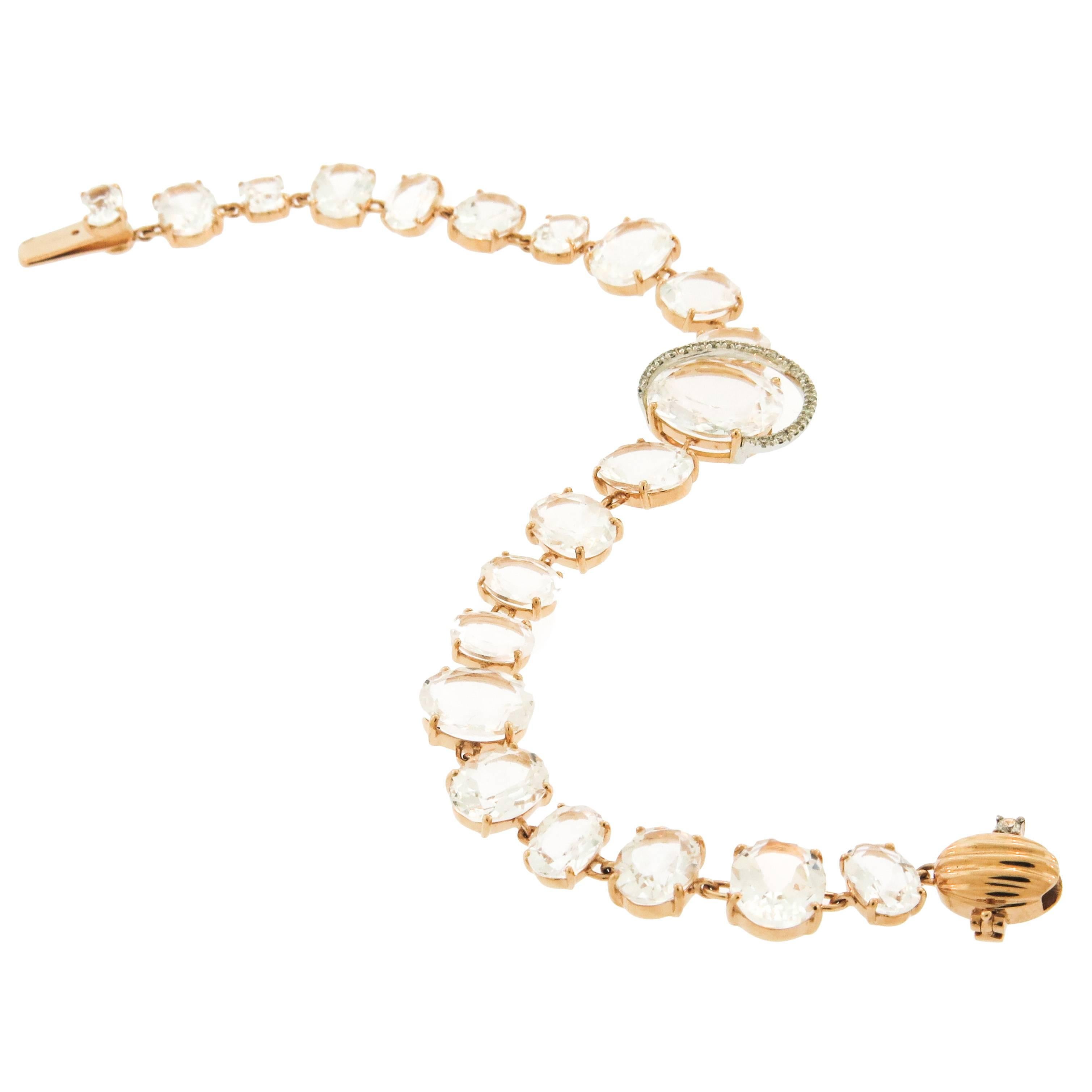 Brumani Rose Quartz Diamond Gold Looping Shine Collection Bracelet