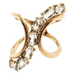 Brumani Rose Quartz Diamond Gold Looping Shine Ring