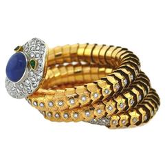 1950s A. Codognato 30 Carat Sapphire Emerald Diamond Gold Serpent Bracelet 1