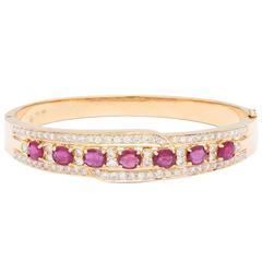 Ruby Diamond Gold Bangle Bracelet