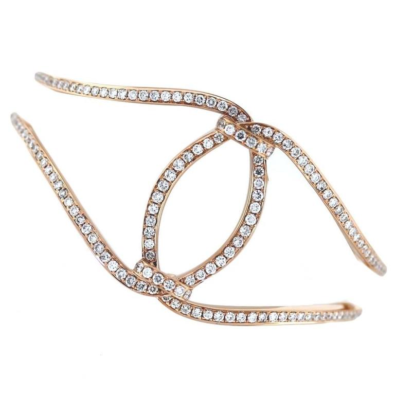 Open Lace Diamond Gold Cuff Bracelet For Sale at 1stdibs