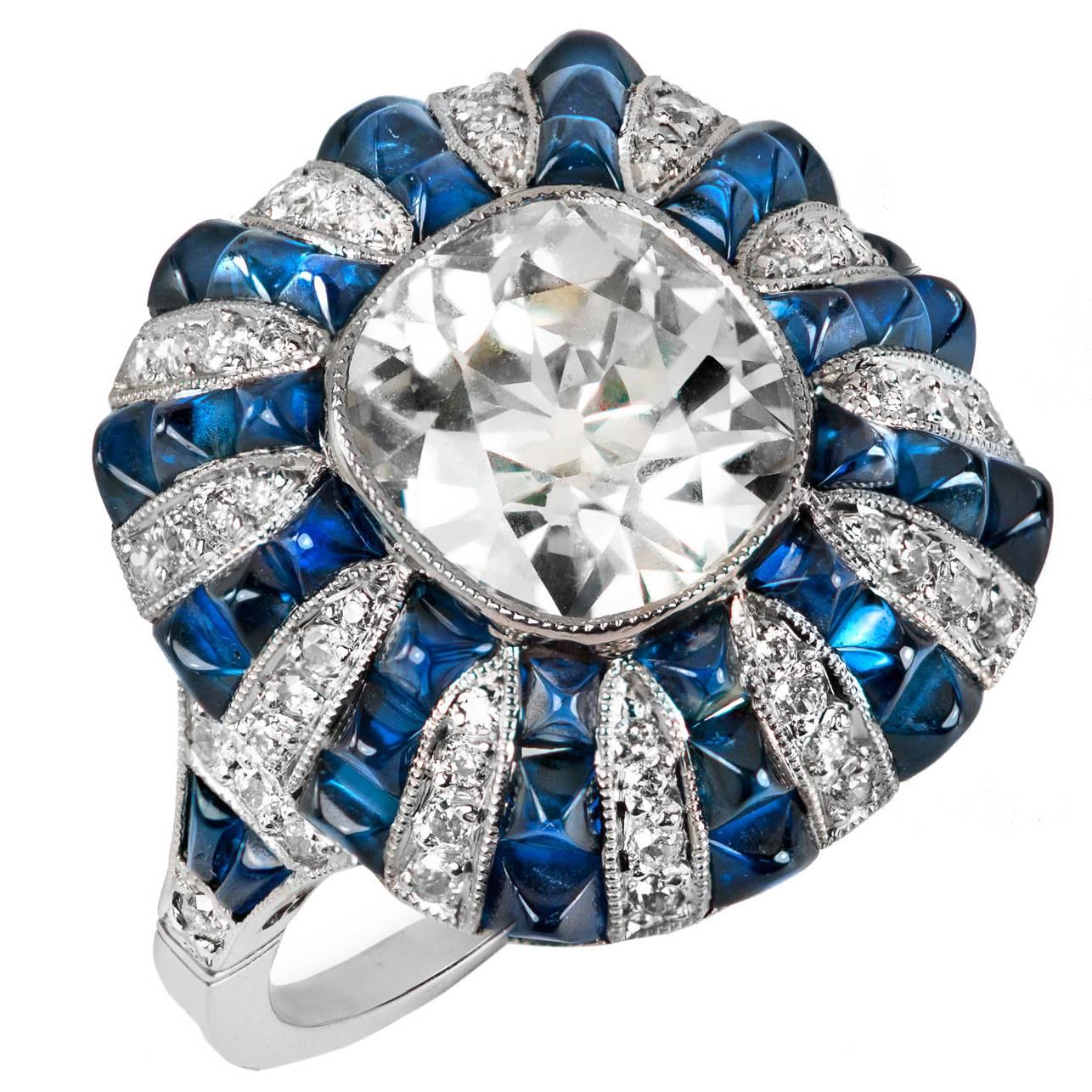 Platinring, GIA-zertifizierter 2,63 Karat Diamant mit 4 Karat blauen Saphiren