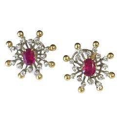 Burma Ruby Diamond Two-Color Gold High Style Earrings 3