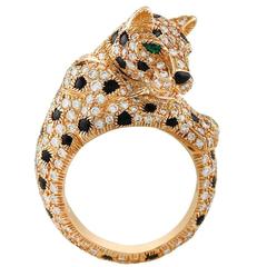 Cartier Onyx Emerald Diamond Gold Panthere Ring