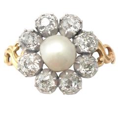 1820s Pearl and 1.62 Carat Diamond Yellow Gold Cocktail Ring 11
