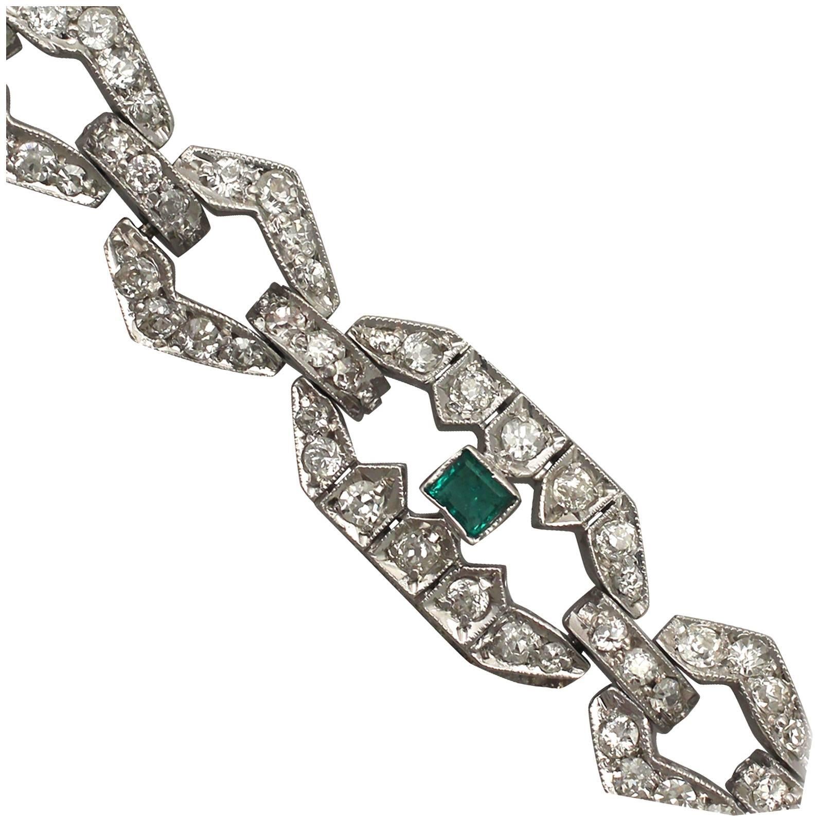 1940s Emerald and 1.62 Carat Diamond, 14k White Gold Bracelet