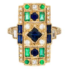 Sabine Getty Blue Sapphire Emerald Diamond Harlequin Ring