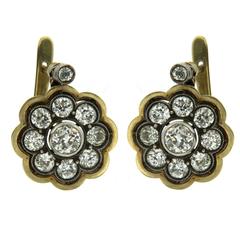 1800s 4 Carats Diamonds Gold Cluster Earrings