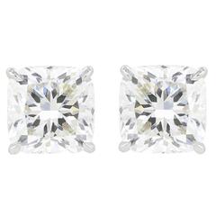 6.02 Carats Cushion Cut Diamonds Platinum Stud Earrings