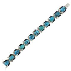 1960s Turquoise Sapphire Diamond Gold Bracelet