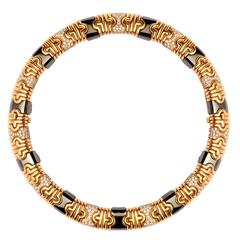 1980s Bulgari Hematite Pave Diamond Gold Parenthesis Necklace 3
