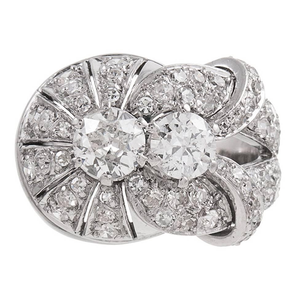 Retro Asymmetrical Diamond Platinum Ring